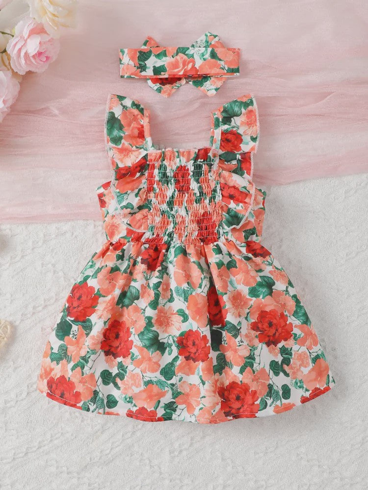 Zomerjurk met Hoofdband voor Baby Meisjes (0-2 Jaar) - Bloemendruk