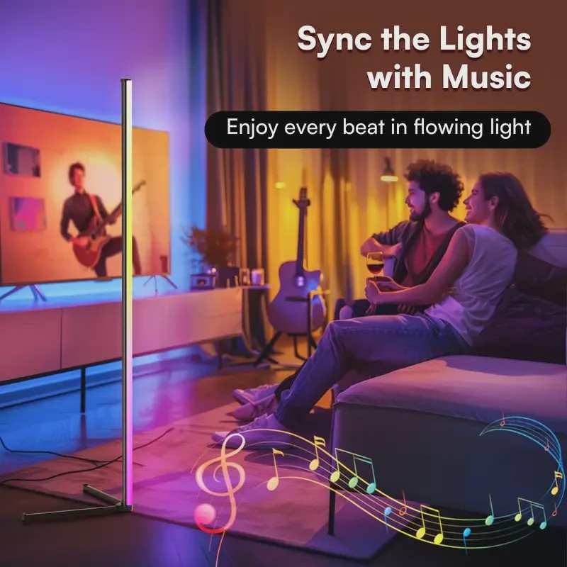 Moderne RGB LED Hoeklamp met Muziek Sync & 16 Miljoen Kleuren - Slim & Sfeervol