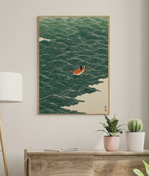 Japanse Canvas Poster: Zen Bos, Koi Vis & Kraanvogel - Sfeervolle Wanddecoratie