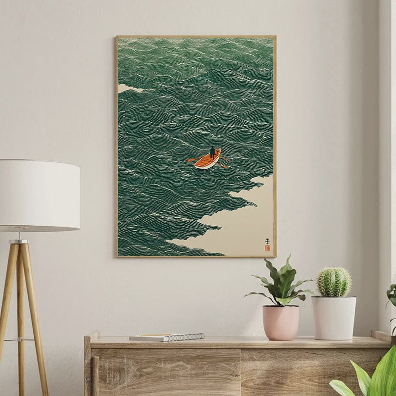 Japanse Canvas Poster: Zen Bos, Koi Vis & Kraanvogel - Sfeervolle Wanddecoratie