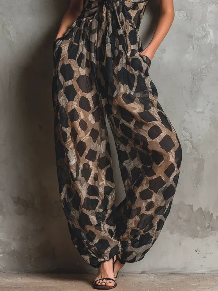 Stijlvolle Dames Jumpsuit met Panterprint, Mouwloos en Wijde Pijpen