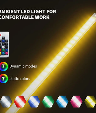 L-vormig Gaming Bureau met LED Verlichting, Stopcontacten en Monitorstandaard