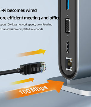 USB-C Docking Station 100W PD, 4K HDMI, VGA, RJ45, USB 3.0 Hub & SD/TF Kaartlezer