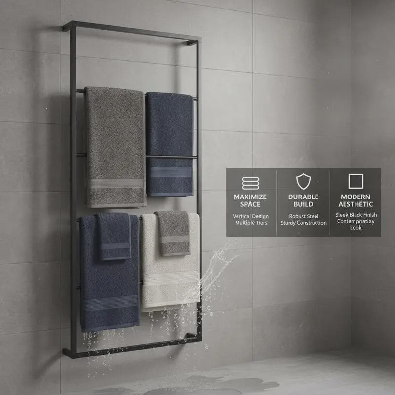 Stijlvolle Wandgemonteerde Handdoekhouder 60x10x116 cm - Stabiel Staal voor Badkamer & Toilet