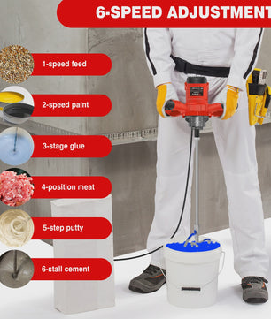 Krachtige Handmixer 2600W - 6 Snelheden voor Verf, Cement en Meer
