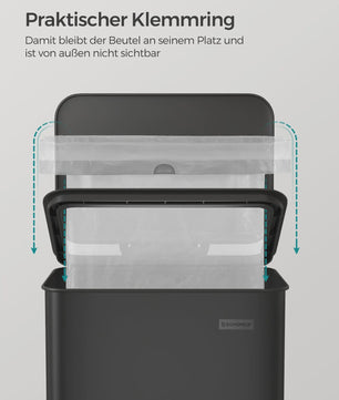 SONGMICS Keukenprullenbak 40L met Pedal en Deksel - RVS