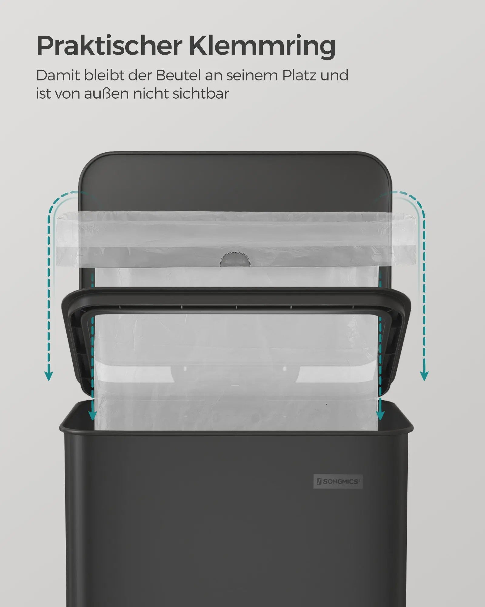 SONGMICS Keukenprullenbak 40L met Pedal en Deksel - RVS