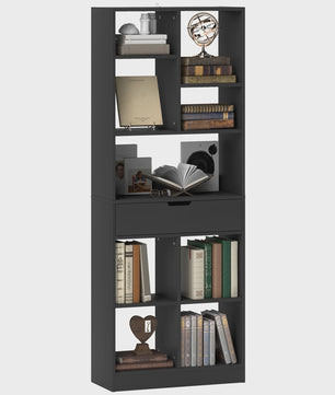 Stijlvolle Houten Boekenkast met Lade en 9 Open Vakken - 60x26x158cm