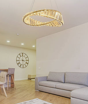 Gouden Kristallen Plafondlamp - Moderne LED Hanglamp voor Woonkamer