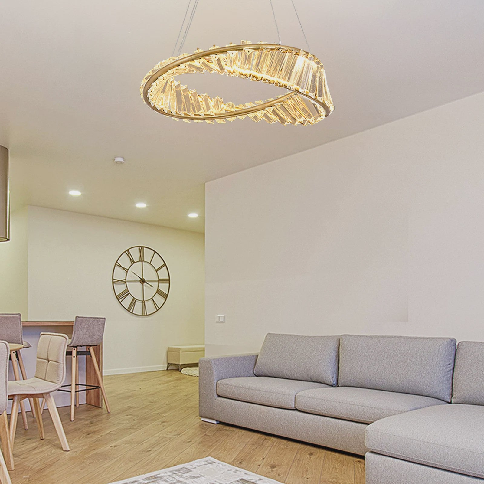 Gouden Kristallen Plafondlamp - Moderne LED Hanglamp voor Woonkamer