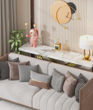 Moderne Console Tafel met Faux Marmer en Gouden X-Frame - 140 cm
