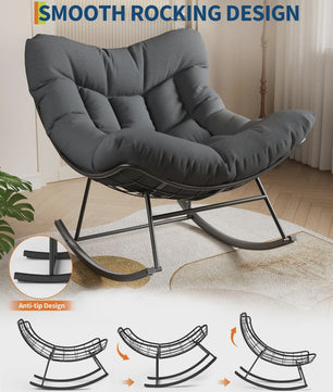 Oversized Papasan Schommelstoel Buiten - Comfortabele Lounge Stoel met Voetenbank