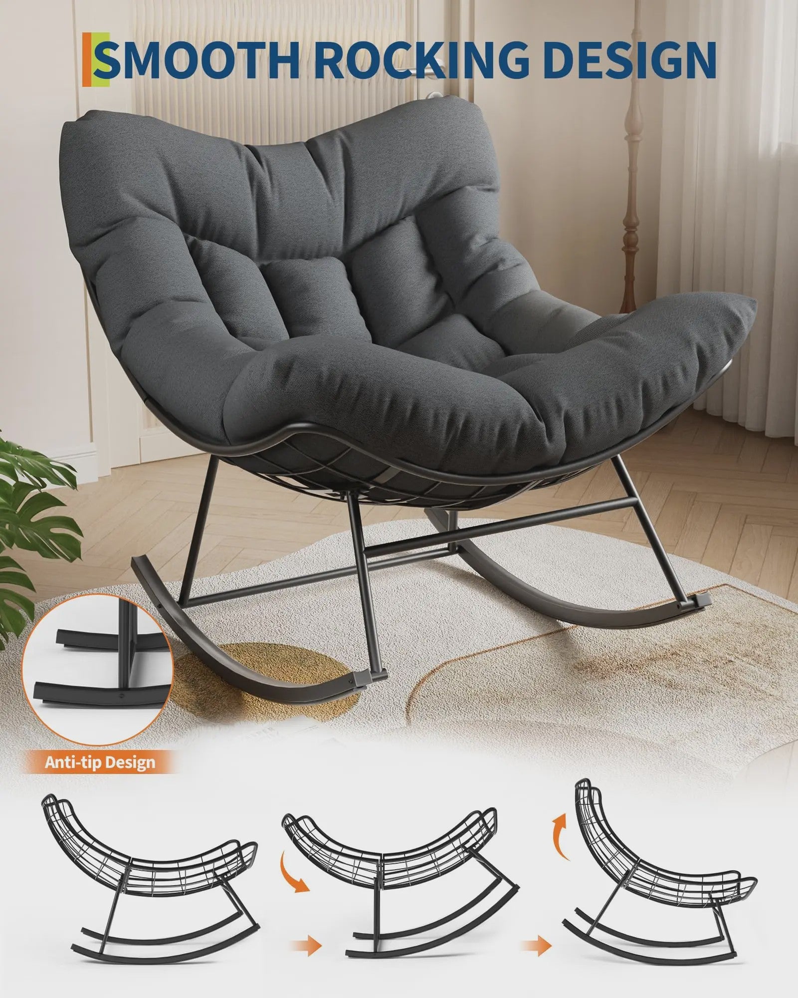 Oversized Papasan Schommelstoel Buiten - Comfortabele Lounge Stoel met Voetenbank