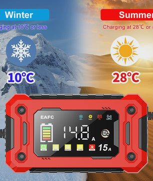 Slimme Acculader 12V 15A met LCD Display en Pulsreparatie voor Auto, Motor, SUV