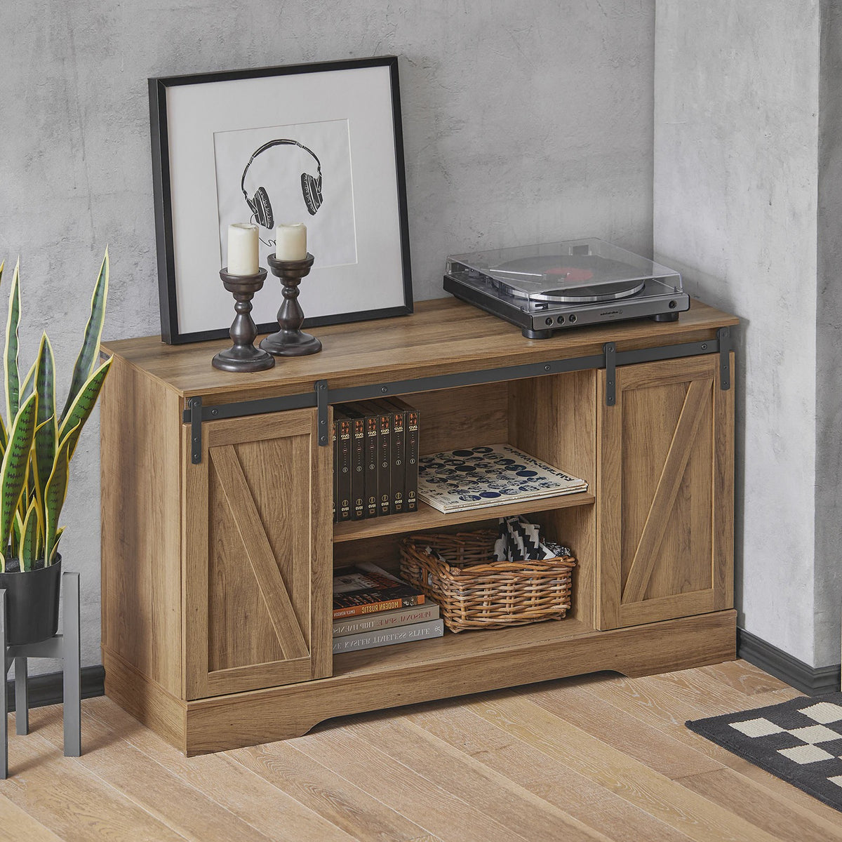 Rustiek Houten Sideboard met Schuifdeuren - Landelijke TV-meubel en Opbergkast