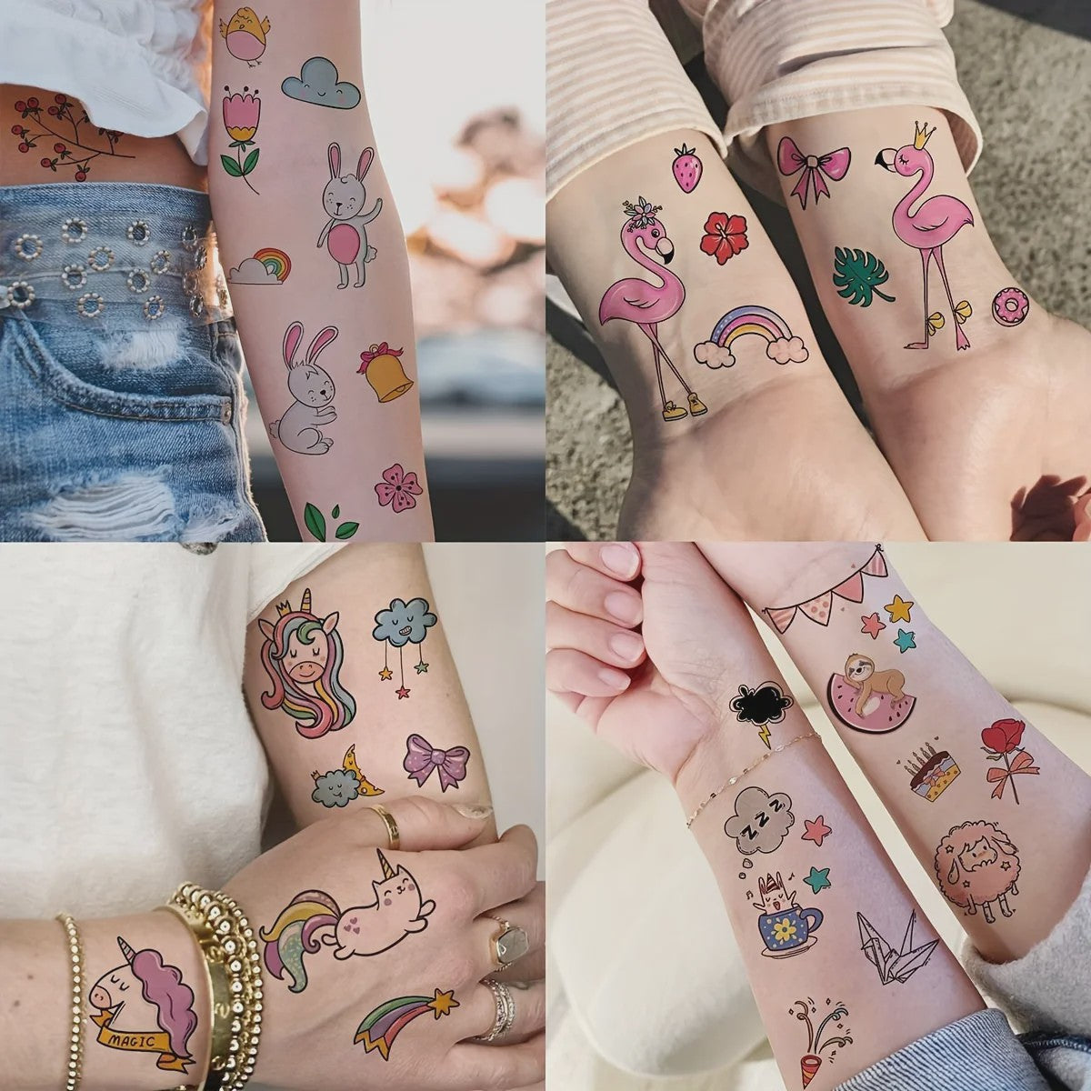 Tijdelijke Tattoos voor Kinderen en Volwassenen: 60 Vel met 1000+ Leuke Cartoon Dieren, Zeemeerminnen & Unicorns