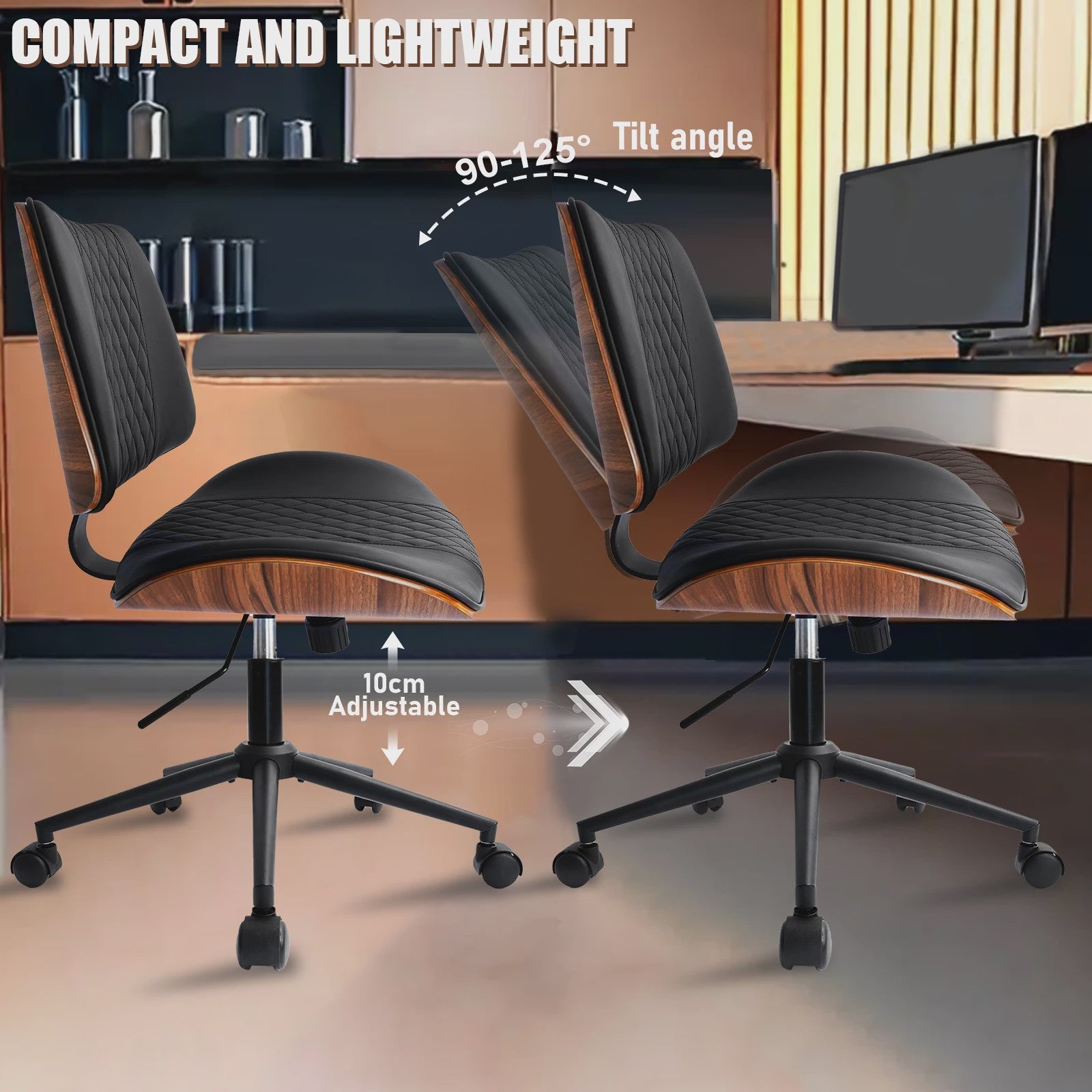Ergonomische Bureaustoel met Walnoot Finish en Comfortabele Zitting