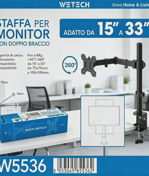 WETECH W5536 Monitor Arm: Verstelbare Desk Mount voor 15-33 Inch Schermen, 8kg Belasting, VESA 75/100, 360° Rotatie