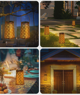 Set Zonne-energie Buitenlantaarns - Decoratieve Metalen Hanglampen voor Tuin, Terras & Pad