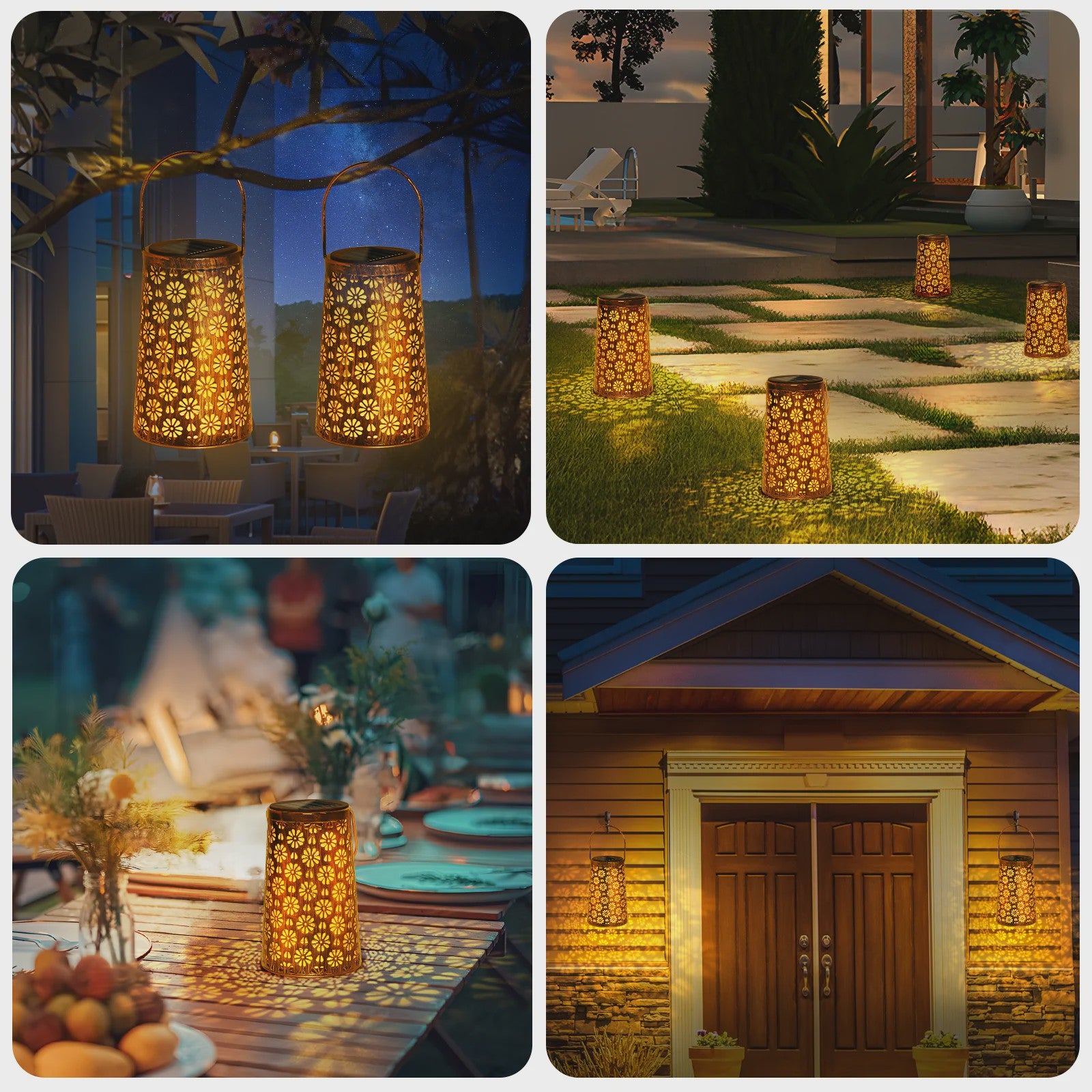 Set Zonne-energie Buitenlantaarns - Decoratieve Metalen Hanglampen voor Tuin, Terras & Pad