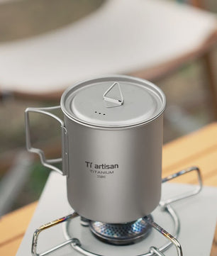 Tiartisan Titanium Mok met Opvouwbaar Handvat - Lichtgewicht & Draagbaar voor Outdoor Avonturen