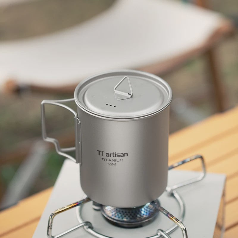 Tiartisan Titanium Mok met Opvouwbaar Handvat - Lichtgewicht & Draagbaar voor Outdoor Avonturen