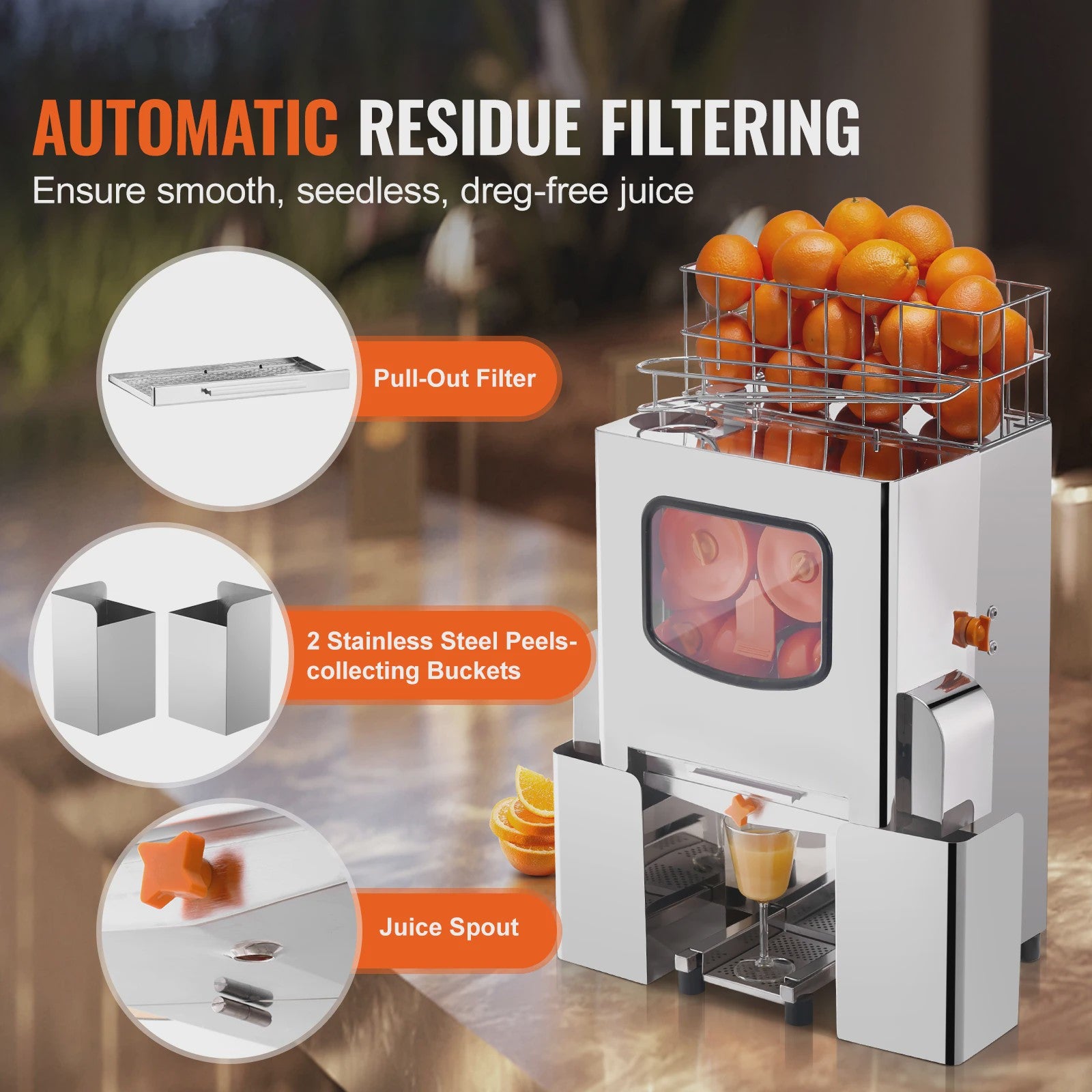 Professionele Automatische Sinaasappelpers - 120W RVS - 20 Sinaasappels/Minuut