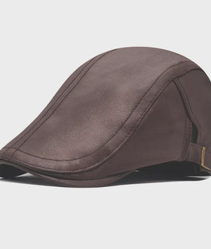 Stijlvolle Leren Baret voor Heren - Imitatie Schapenvacht Pet