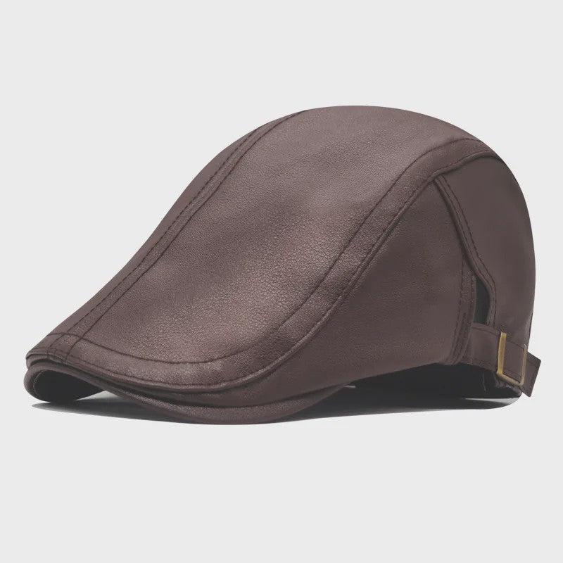 Stijlvolle Leren Baret voor Heren - Imitatie Schapenvacht Pet