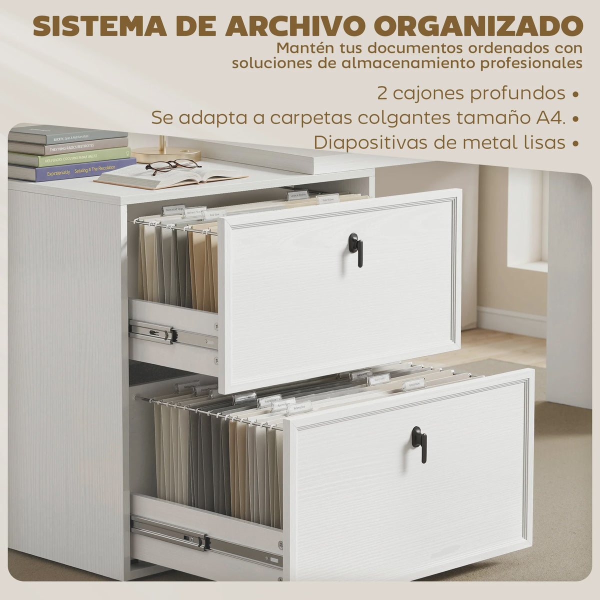 Omkeerbaar L-vormig Bureau met 2 Lades - Wit