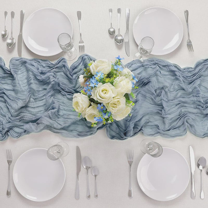 Stoffen Tafel Runner Boho Stijl - Dusty Blue - Chic Decoratie voor Feestdagen & Babyborrels