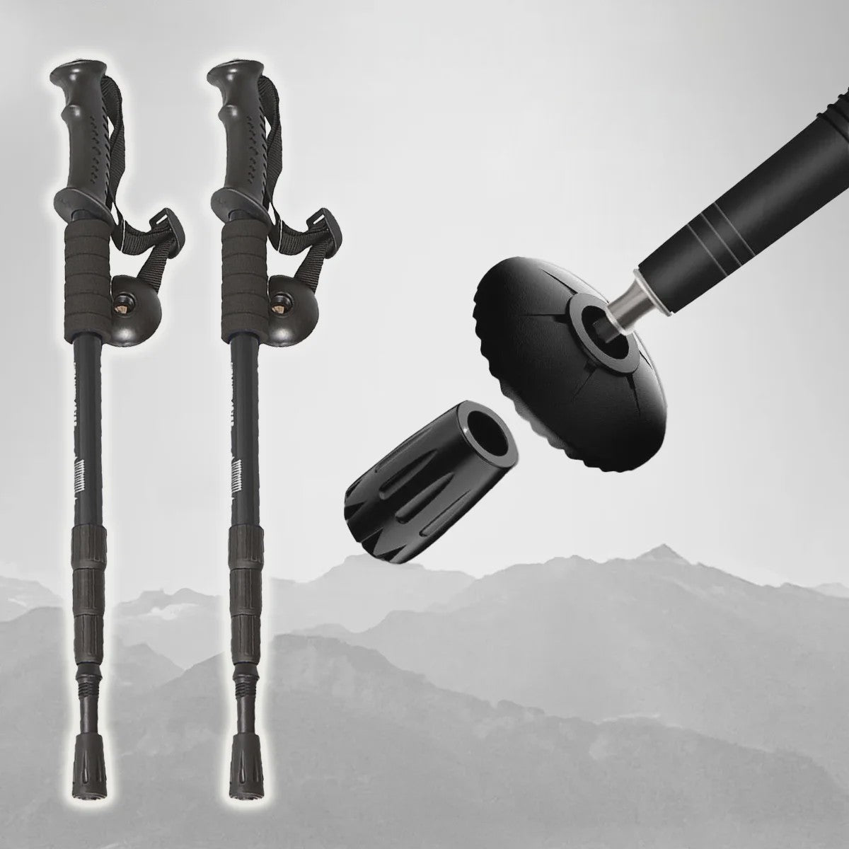 Trekkingstokken Set van 2 - Anti-Shock Aluminium, Telescopisch 65-135 cm, Inclusief Kompas & Tips