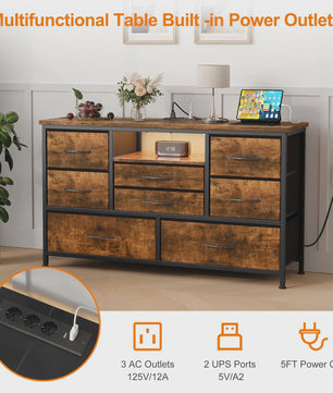 Industriële Ladekast met 8 Laden, TV-meubel met Laadstation en Metalen Frame