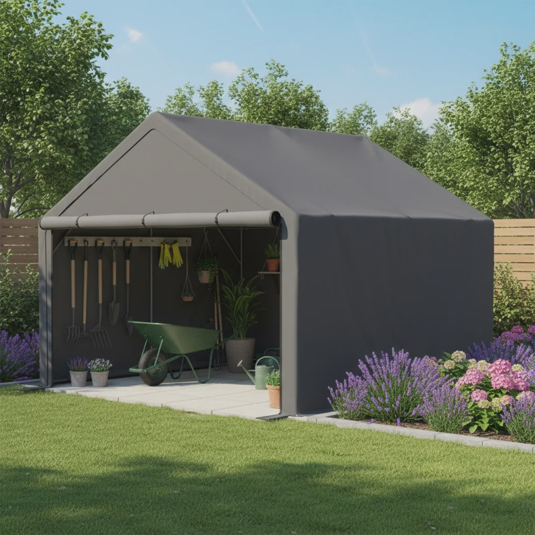 Donkergrijze Fietsenstalling Tent - 305x296x233cm - Outdoor Opslag voor Fietsen & Tuin Gereedschap