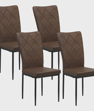 Set van 4 Luxe Eetkamerstoelen met Hoge Rugleuning - Gestoffeerd Velours & Stalen Poten