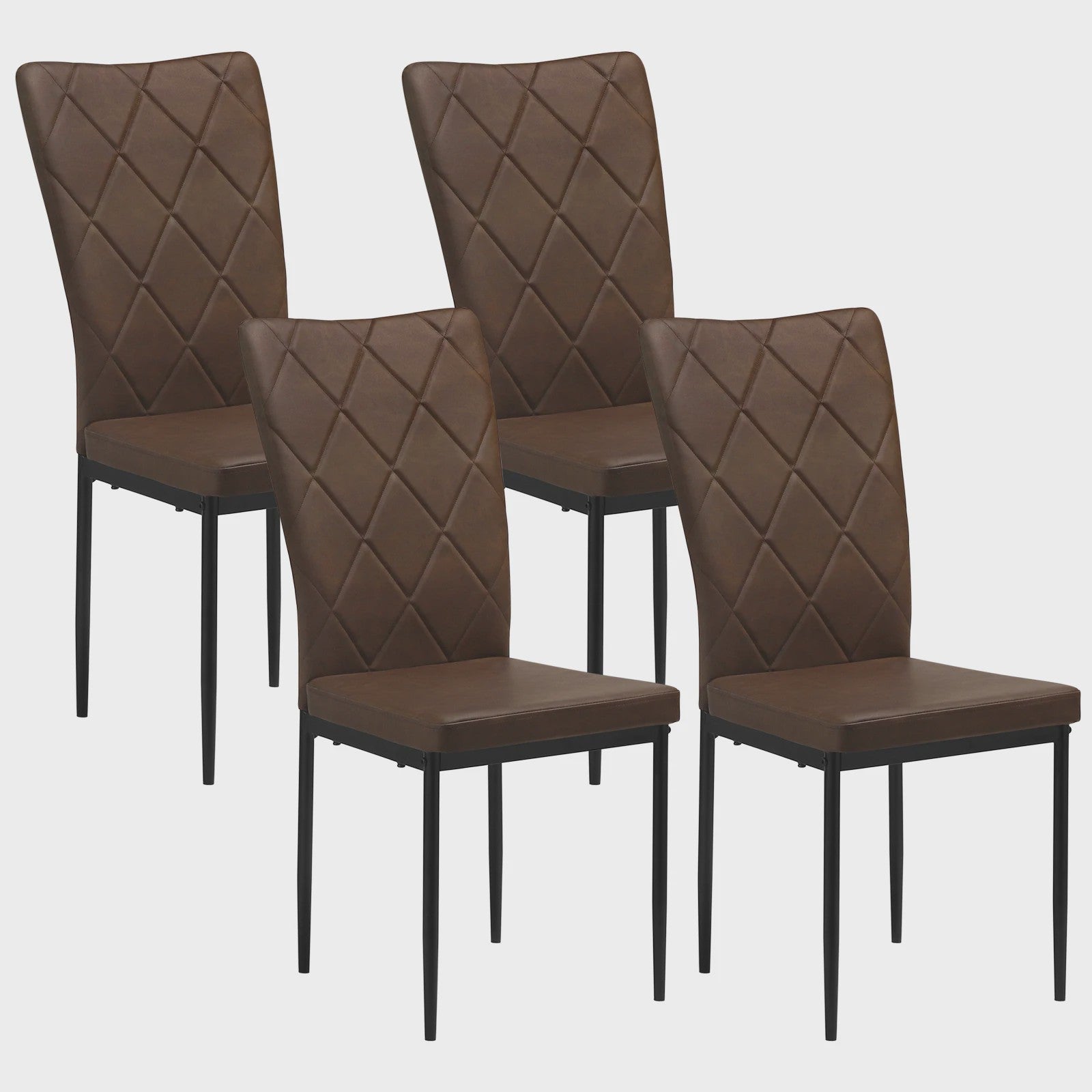 Set van 4 Luxe Eetkamerstoelen met Hoge Rugleuning - Gestoffeerd Velours & Stalen Poten