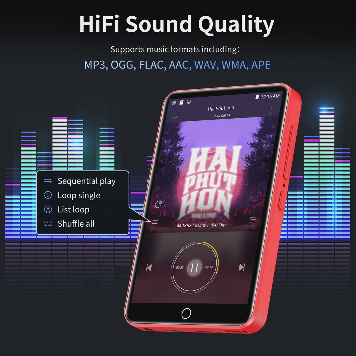 ZAQE M505Pro MP3/MP4 Speler: 4" Touchscreen, Android 9.0, WiFi & Bluetooth