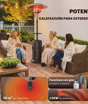 Outsunny Terrasverwarmer Gas 13 kW met Tafel, Wielen en Anti-kantel Beveiliging