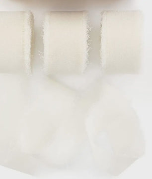 Handgemaakte Satijn Chiffon Lint Set - 3 Rollen van 5m met Rafeleffect voor Bruiloft, Cadeau & DIY Decoratie