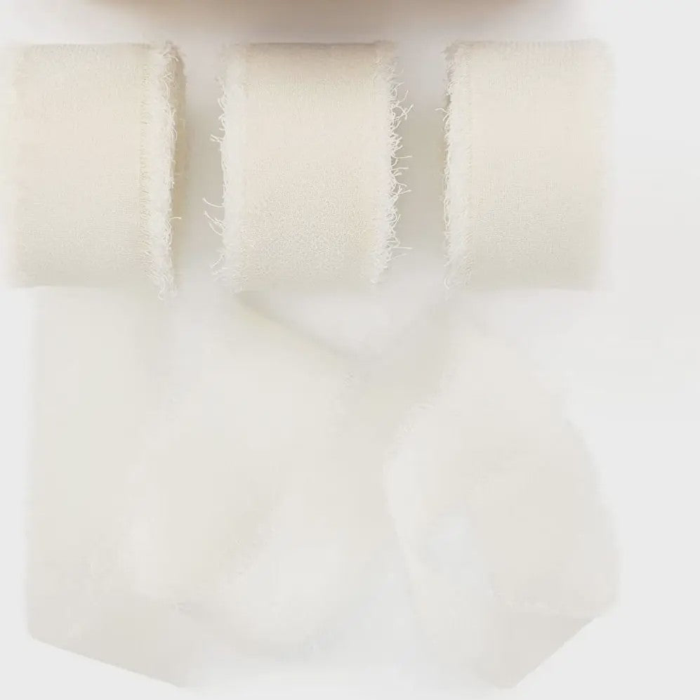 Handgemaakte Satijn Chiffon Lint Set - 3 Rollen van 5m met Rafeleffect voor Bruiloft, Cadeau & DIY Decoratie