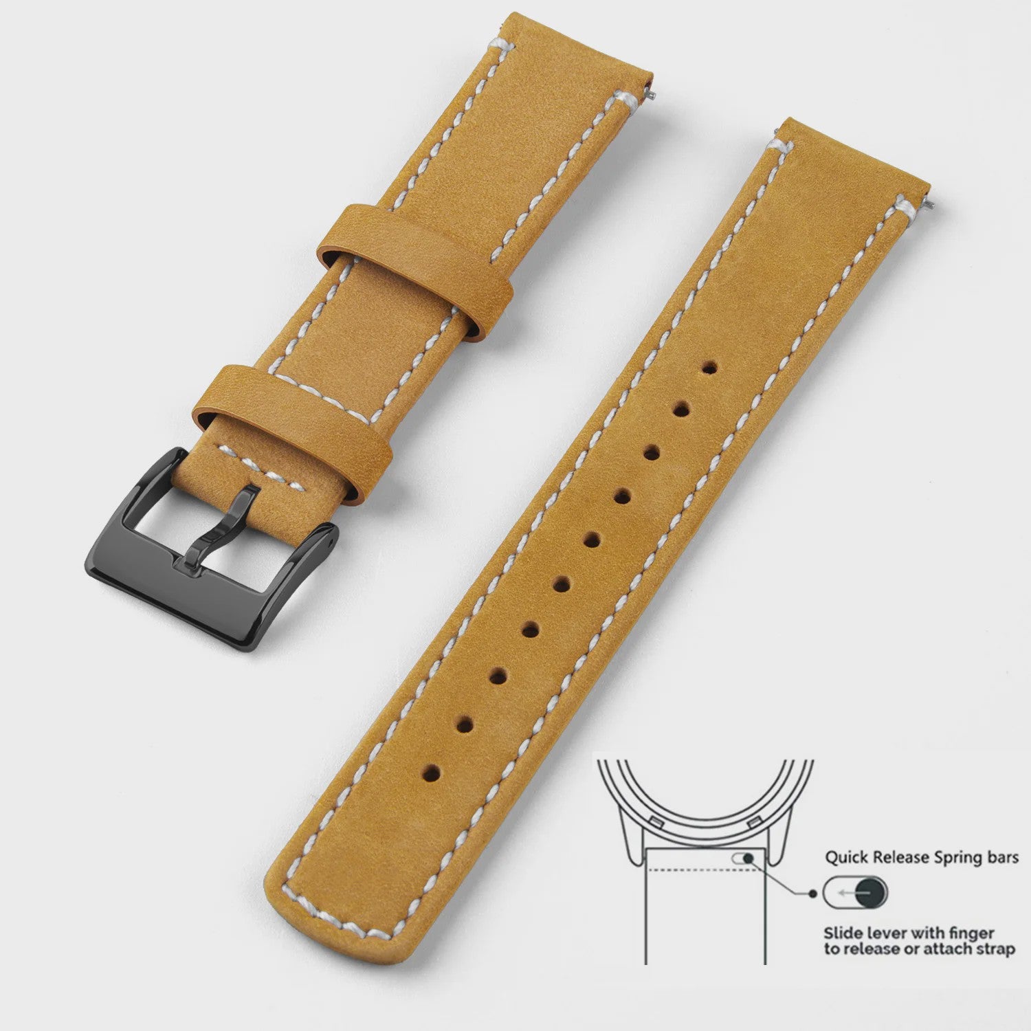 Top Grain Echt Lederen Horlogeband - 20mm/22mm Quick Release - Voor Heren, Dames & Samsung Galaxy Watch
