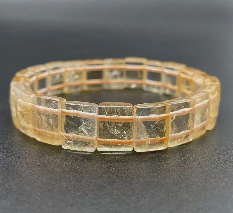 Natuurlijke Edelsteen Armband - Fluoriet & Citrien Vierkante Kralen
