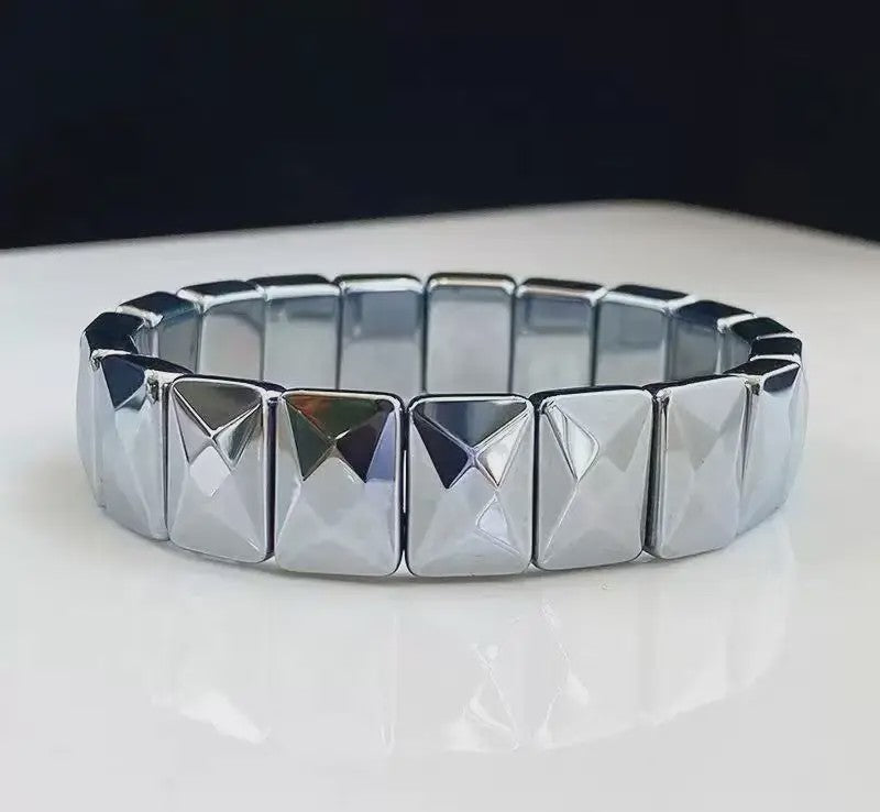 Natuurlijke Edelsteen Armband - Fluoriet & Citrien Vierkante Kralen