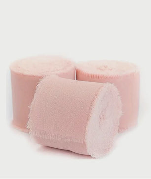 Handgemaakte Satijn Chiffon Lint Set - 3 Rollen van 5m met Rafeleffect voor Bruiloft, Cadeau & DIY Decoratie