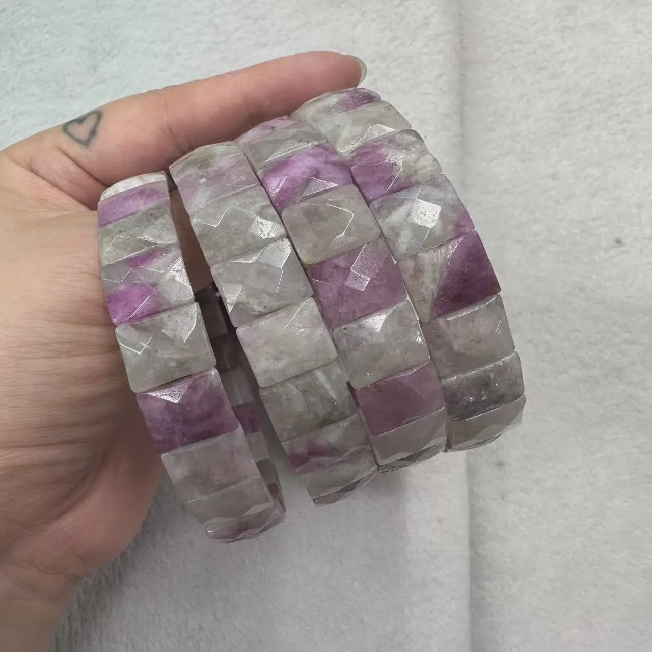 Natuurlijke Edelsteen Armband - Fluoriet & Citrien Vierkante Kralen