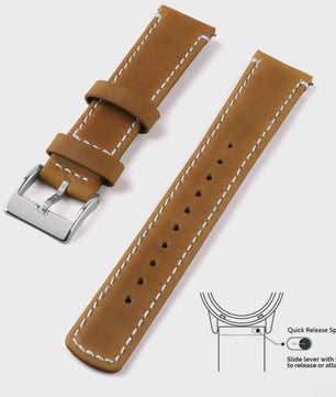 Top Grain Echt Lederen Horlogeband - 20mm/22mm Quick Release - Voor Heren, Dames & Samsung Galaxy Watch