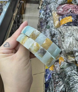 Natuurlijke Edelsteen Armband - Fluoriet & Citrien Vierkante Kralen
