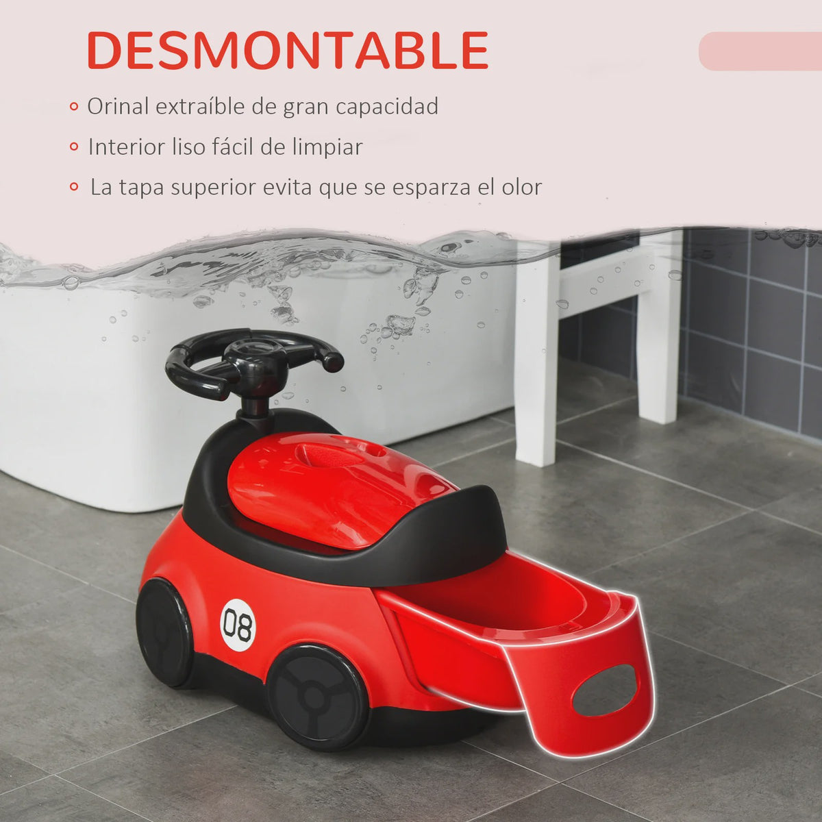 Homcom Kinder Potty Trainingsstoel met Stuur en Deksel - Rood