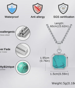 Vnox Heren Turquoise Hanger Ketting - RVS Boxketting, Vintage Stijl