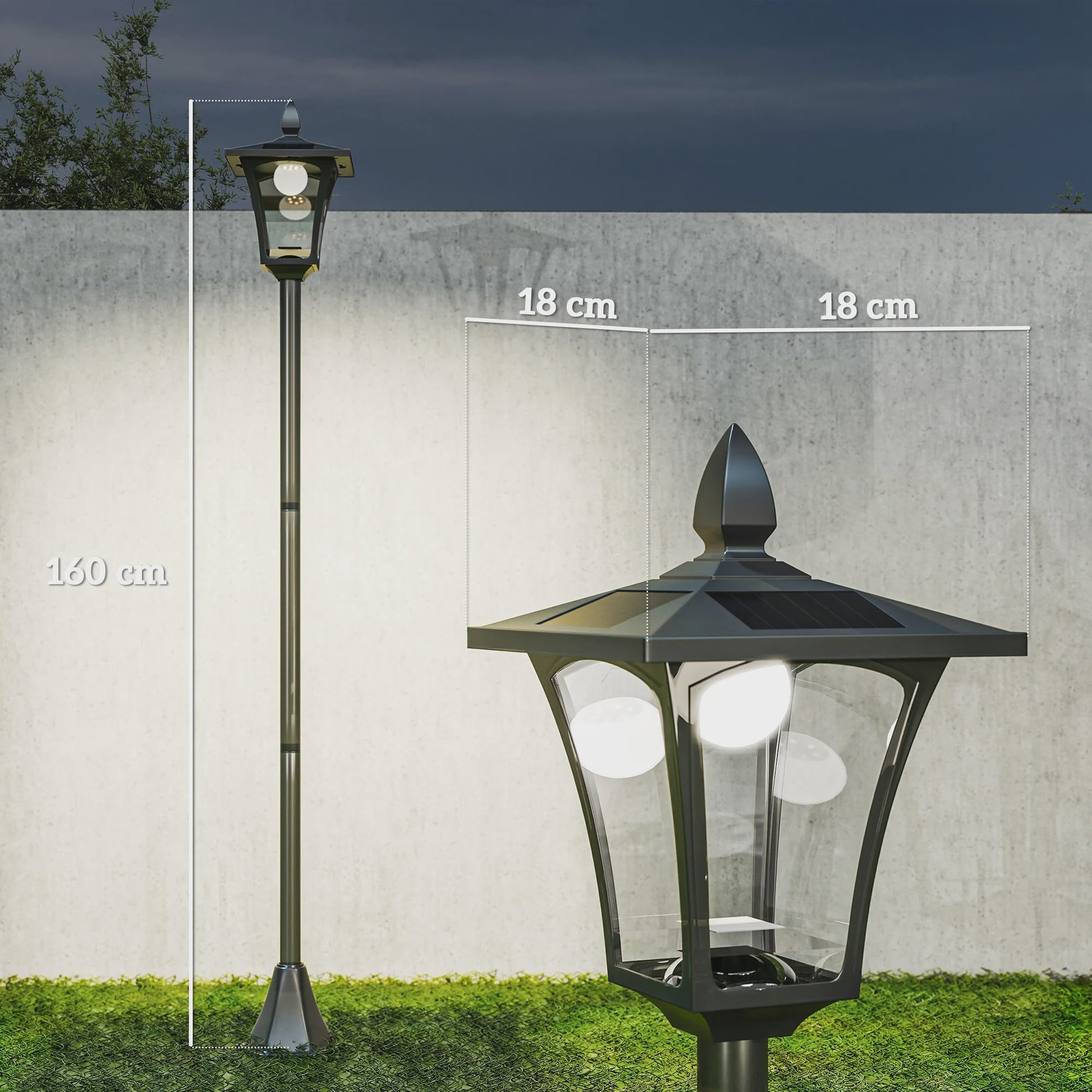 Sfeervolle Zonne-energie Buitenlamp Klassiek Model - 160cm Hoog - Zwart
